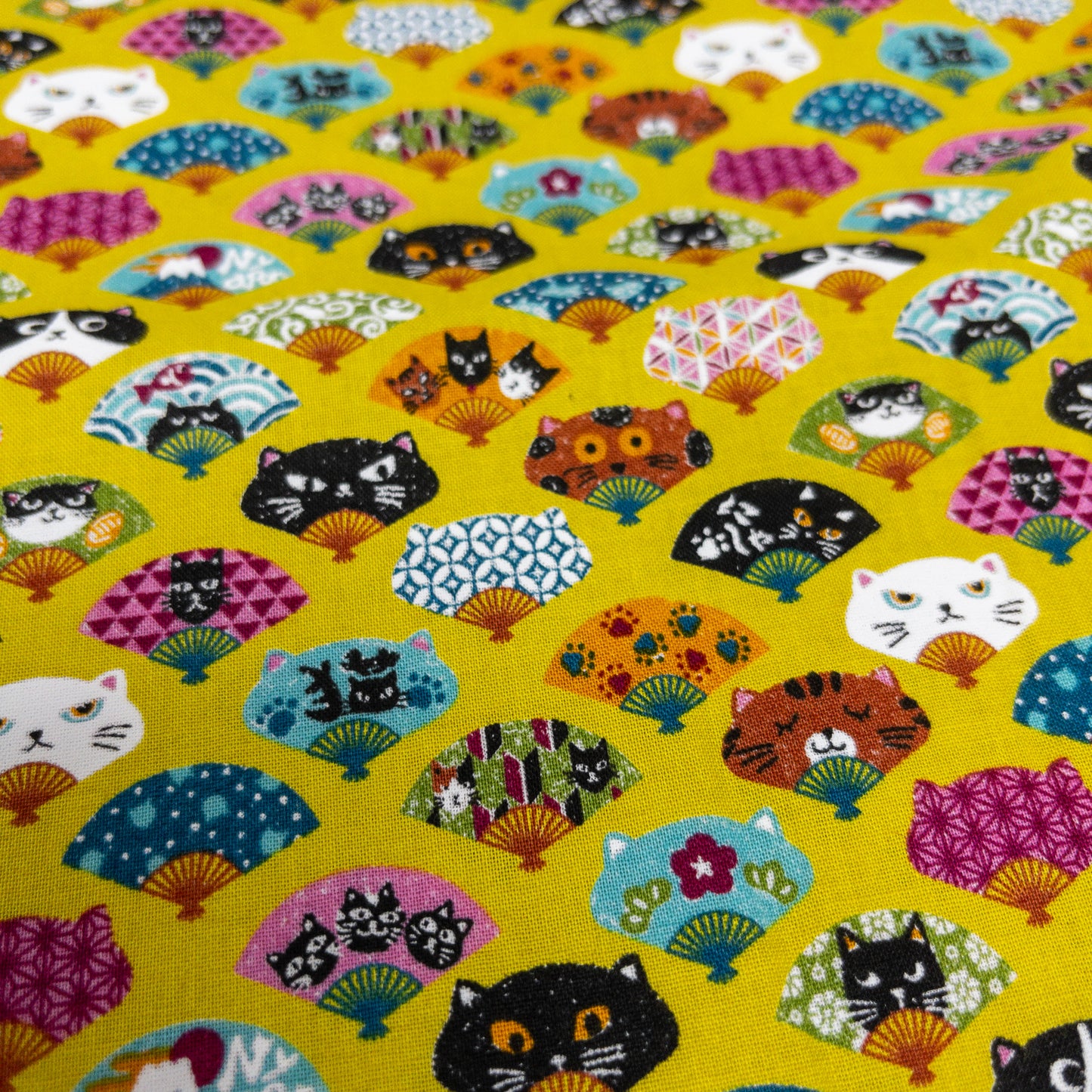 Japan | cat fan 貓の扇 | cotton printed sheeting