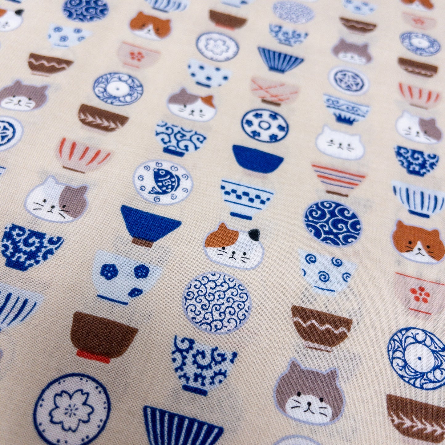 Japan | cat&cup 貓貓茶碗 | cotton printed sheeting 純棉
