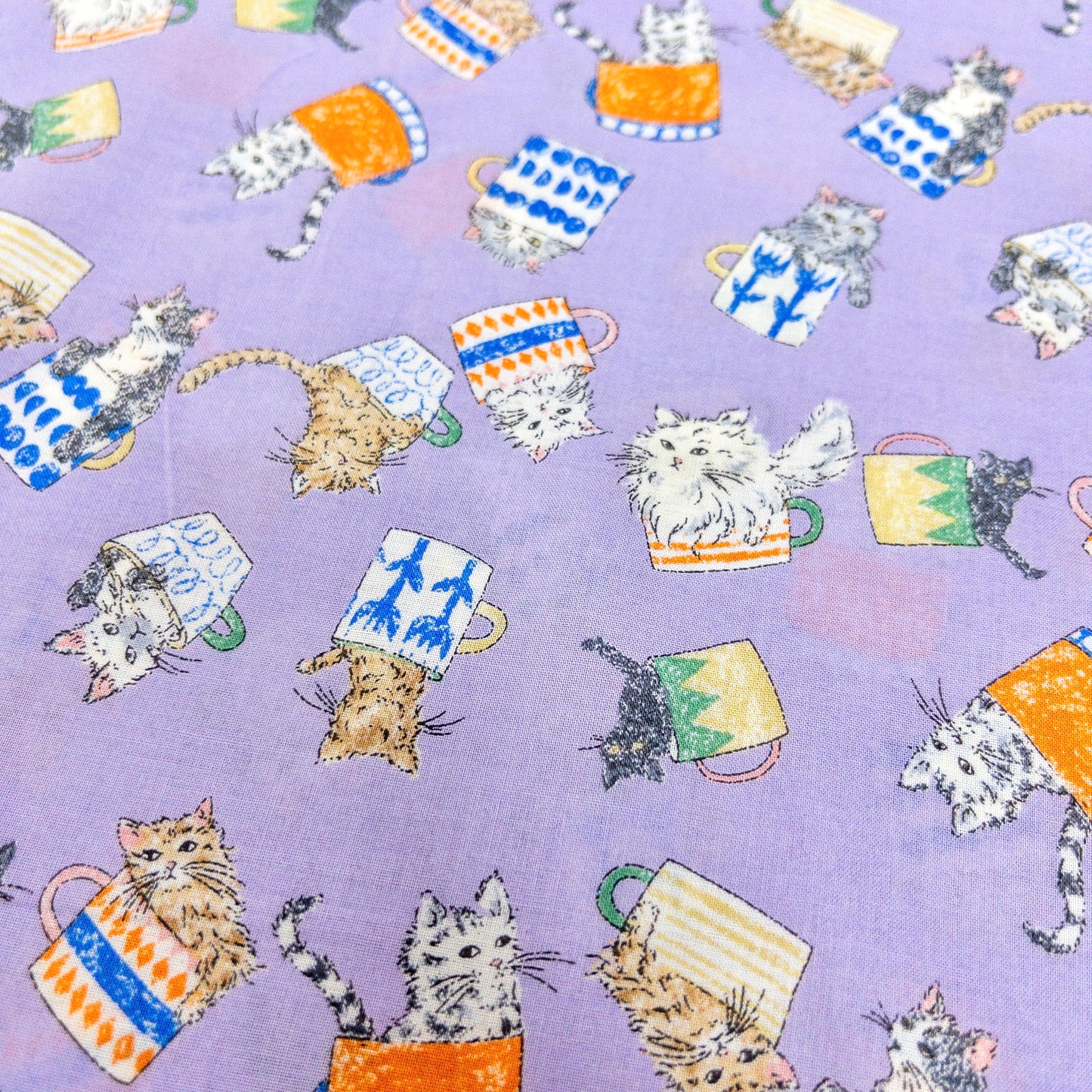 Japan | tea cup cat 貓貓茶杯 | cotton printed sheeting 60s 純棉 60支棉