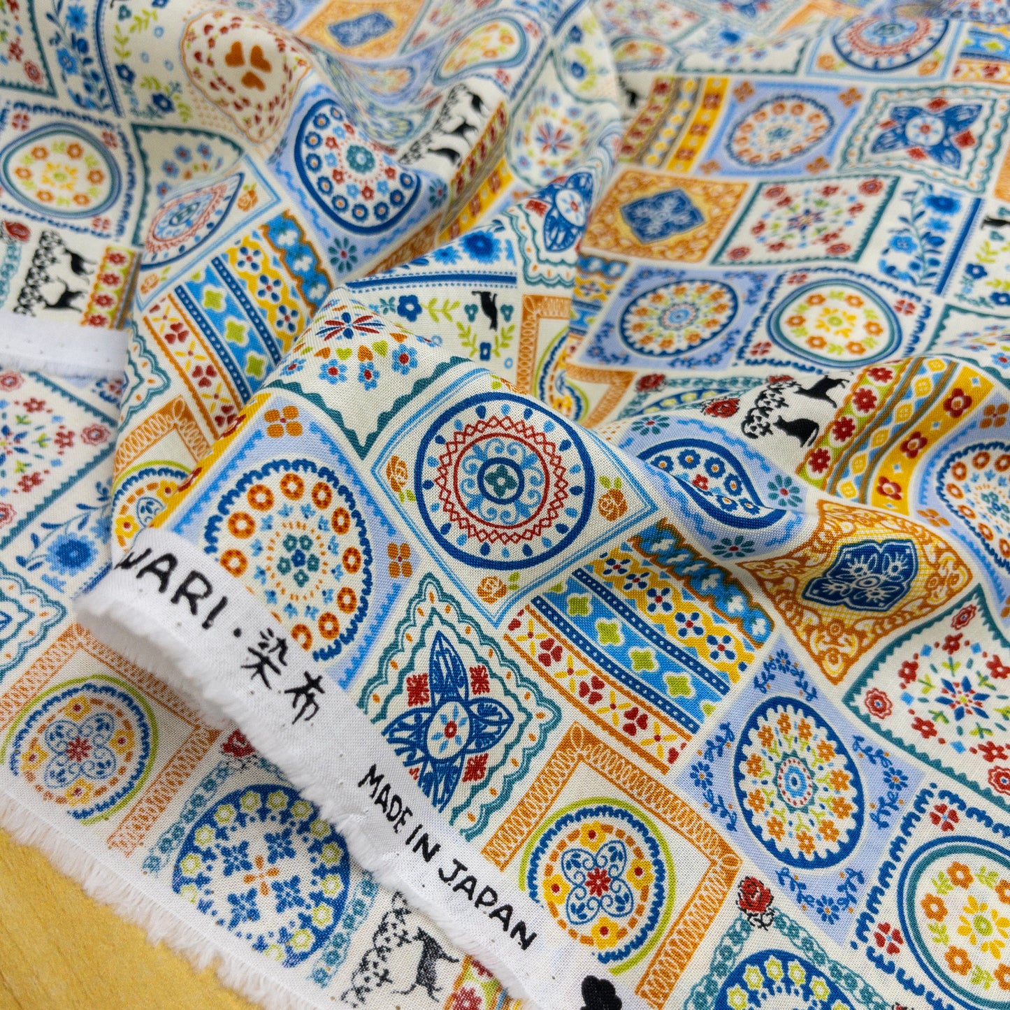 Japan | european cat square tile 東歐貓貓方磚圖案 | cotton printed sheeting 純棉