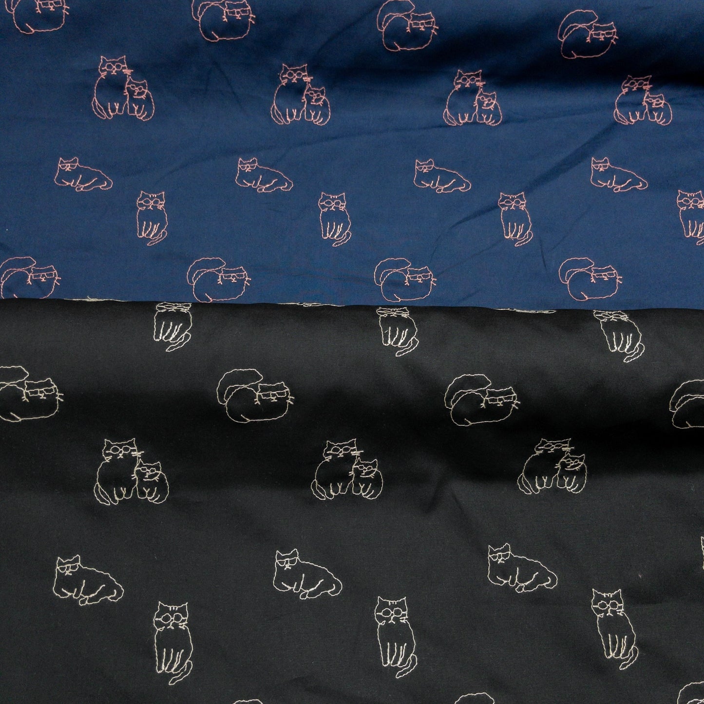 Japan | embroidery glasses cat 眼鏡貓貓刺繡 | cotton printed broadcloth 純棉
