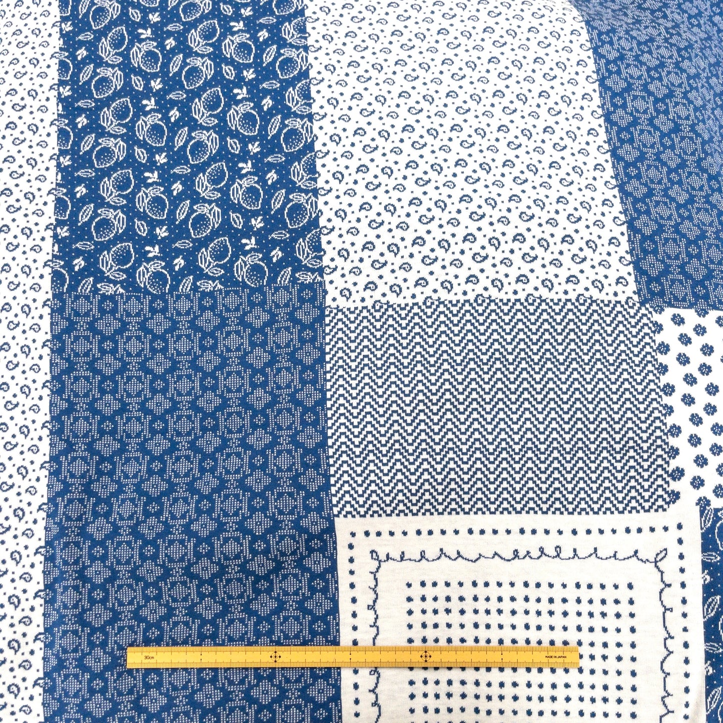 maffon | patchwork blue ivory 拼布圖案 藍色 | cotton jacquard knit 雙面純棉提花針織 - 160cm