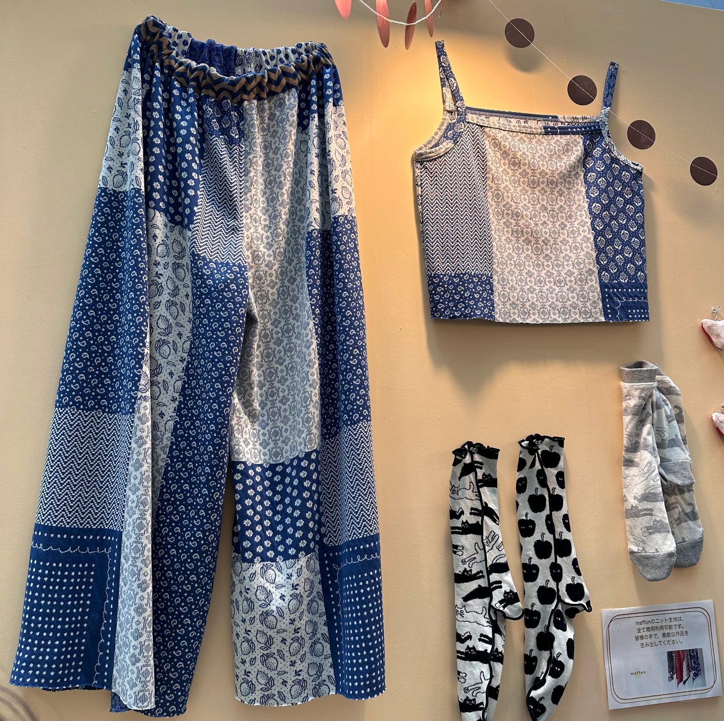 maffon | patchwork blue ivory 拼布圖案 藍色 | cotton jacquard knit 雙面純棉提花針織 - 160cm
