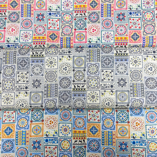 Japan | european cat square tile 東歐貓貓方磚圖案 | cotton printed sheeting 純棉