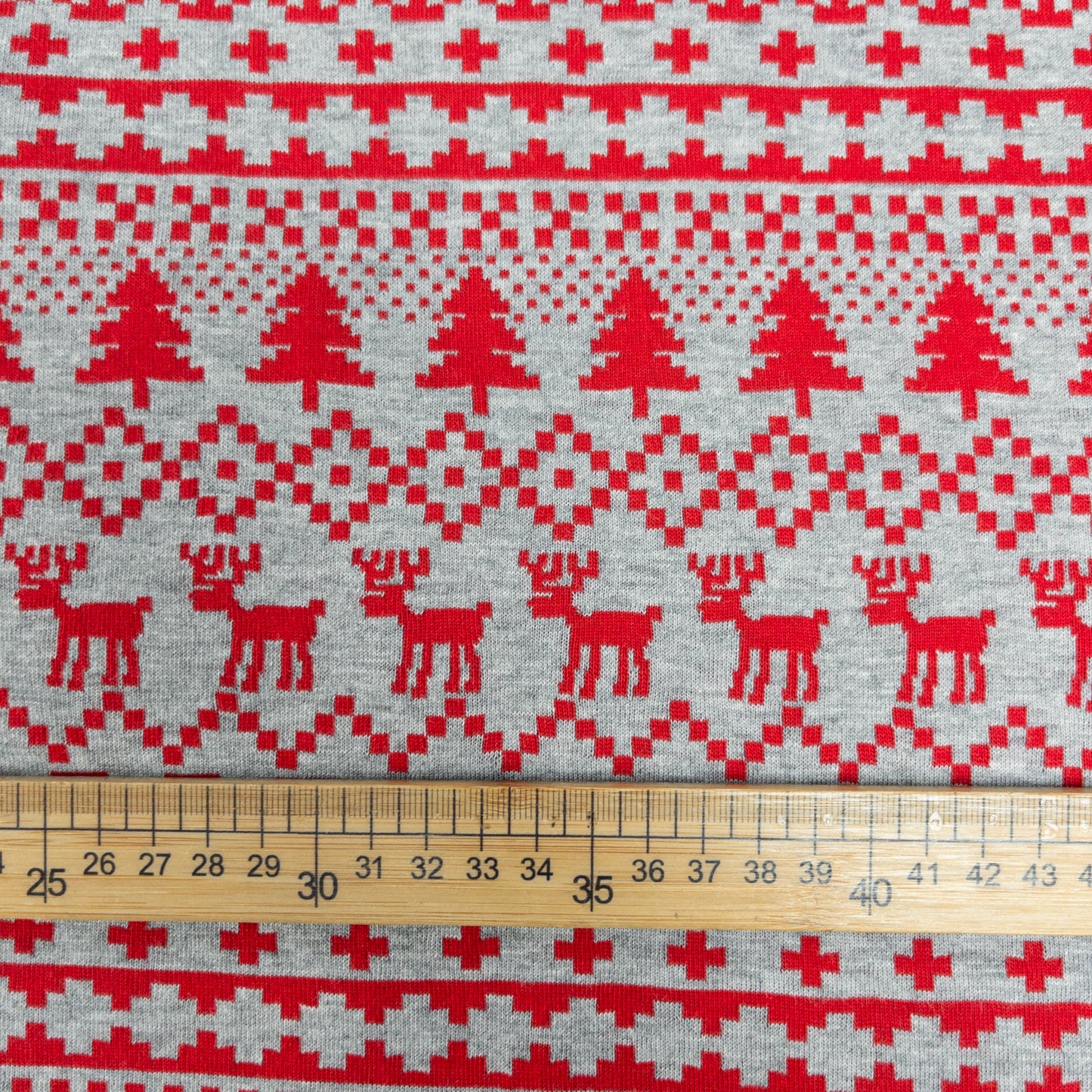maffon | christmas deer red grey 聖誕鹿 紅+灰色 | cotton jacquard knit 雙面純棉提花針織 - 160cm