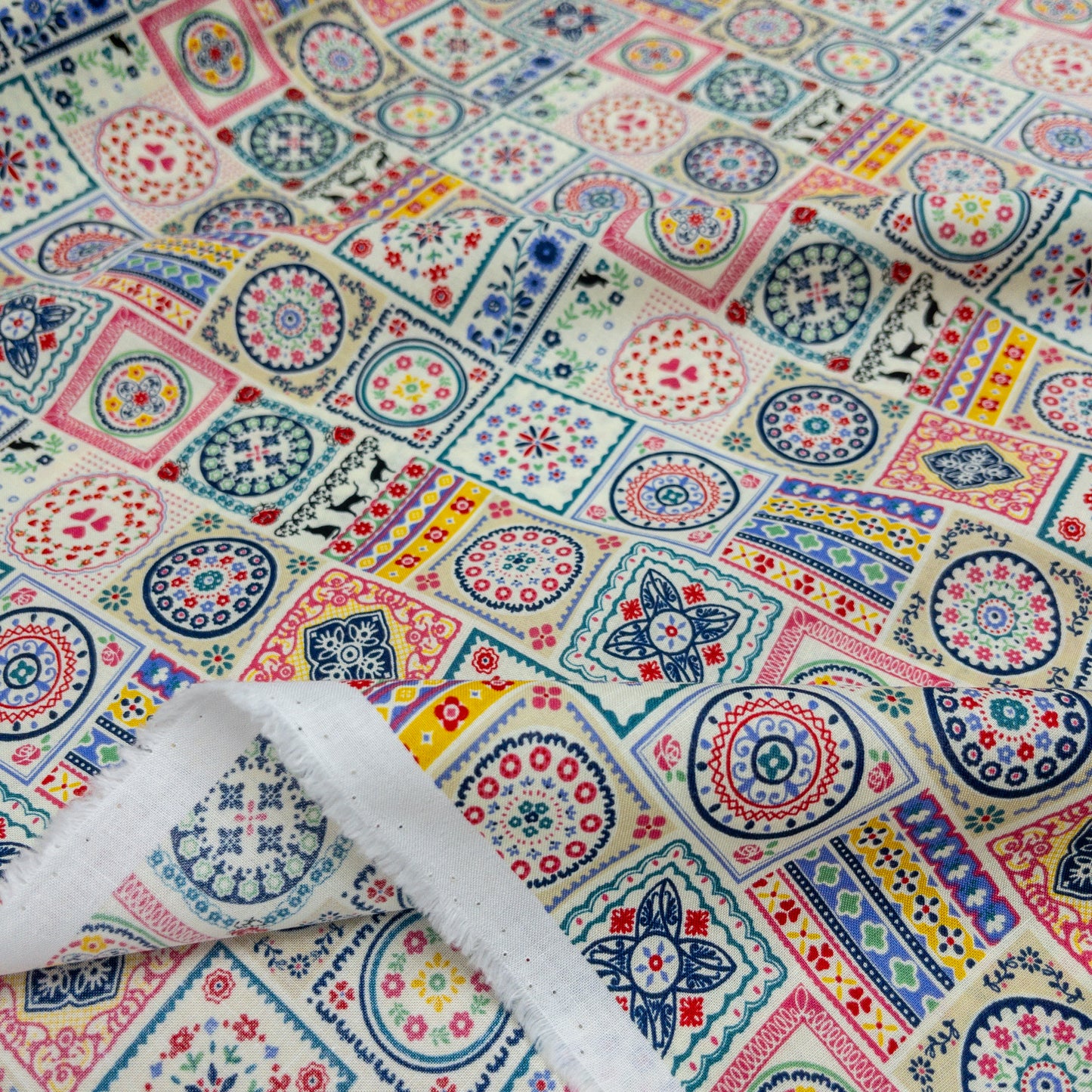 Japan | european cat square tile 東歐貓貓方磚圖案 | cotton printed sheeting 純棉