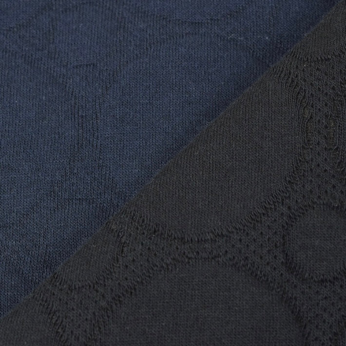 maffon | dot pattern black navy 簡約圓點 黑+藍 | cotton quilted jacquard knit 雙面純棉提花針織夾棉 - 160cm