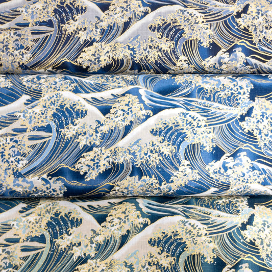 Japan | bronzed the great wave off kanagawa 燙金神奈川沖浪裏 | cotton shantung 竹節棉