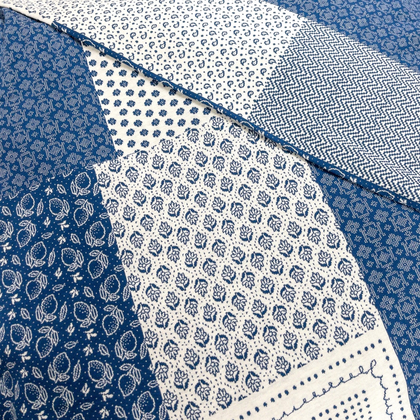 maffon | patchwork blue ivory 拼布圖案 藍色 | cotton jacquard knit 雙面純棉提花針織 - 160cm