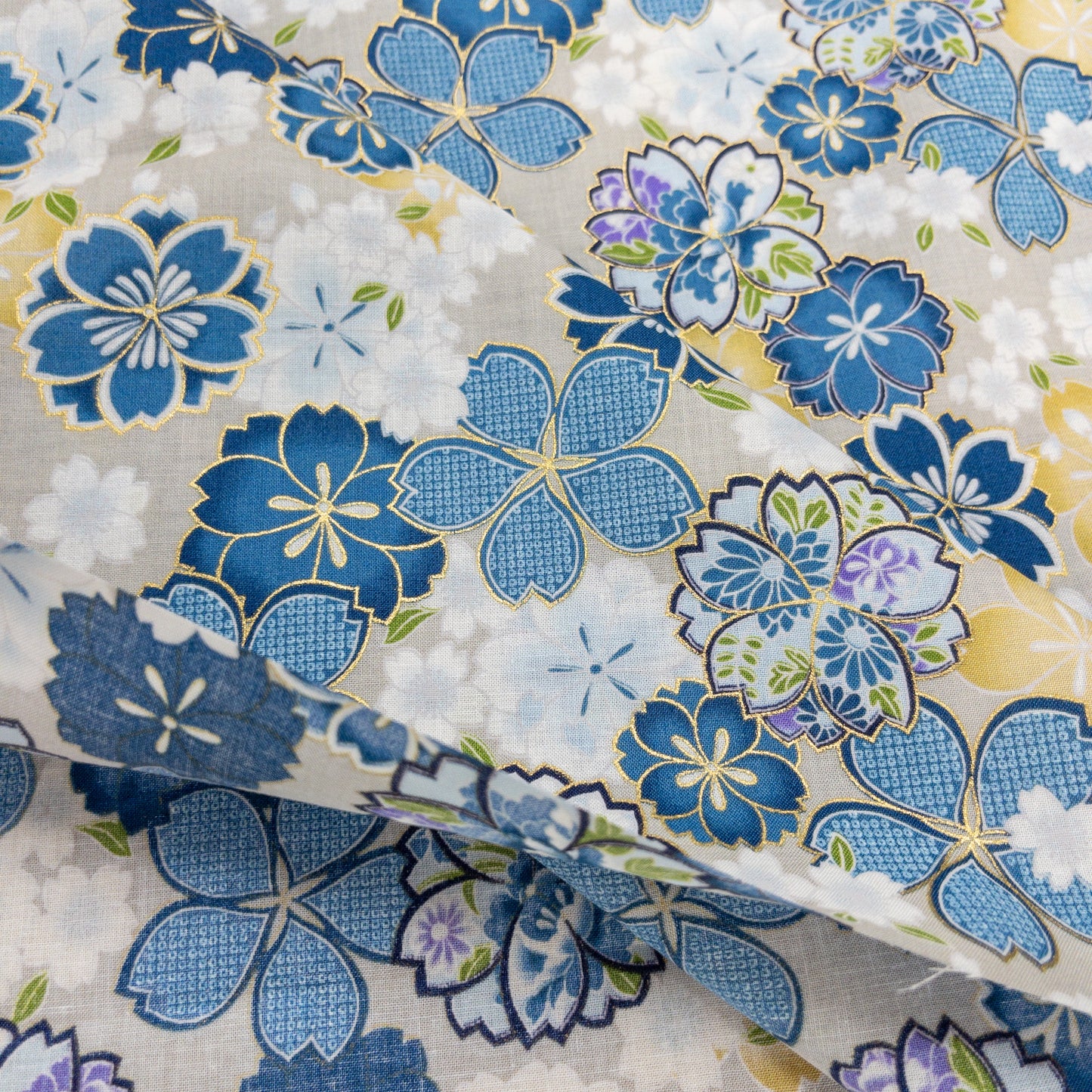 Japan | bronzing Japanese sakura 燙金和風藍櫻花 | cotton printed sheeting 純棉