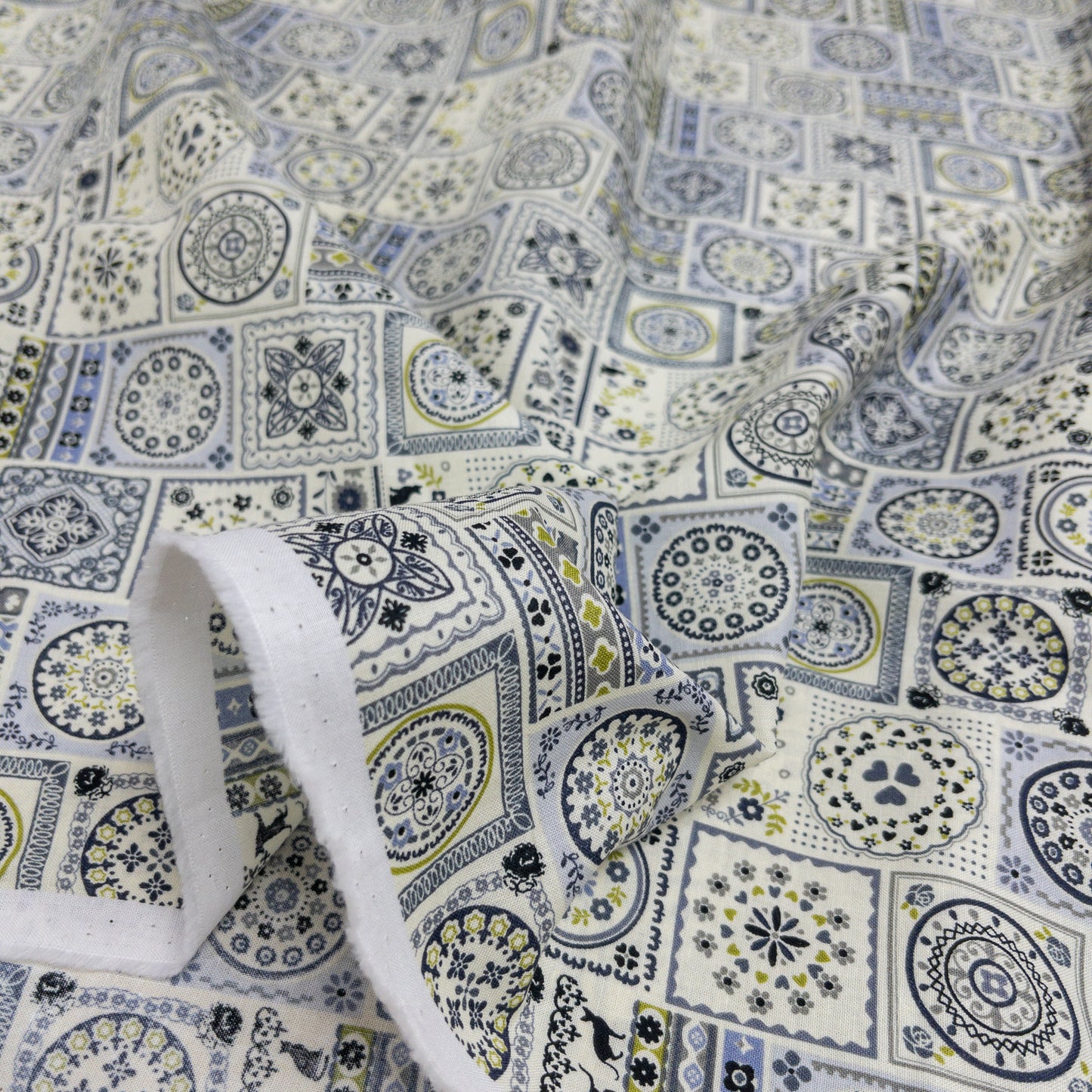 Japan | european cat square tile 東歐貓貓方磚圖案 | cotton printed sheeting 純棉