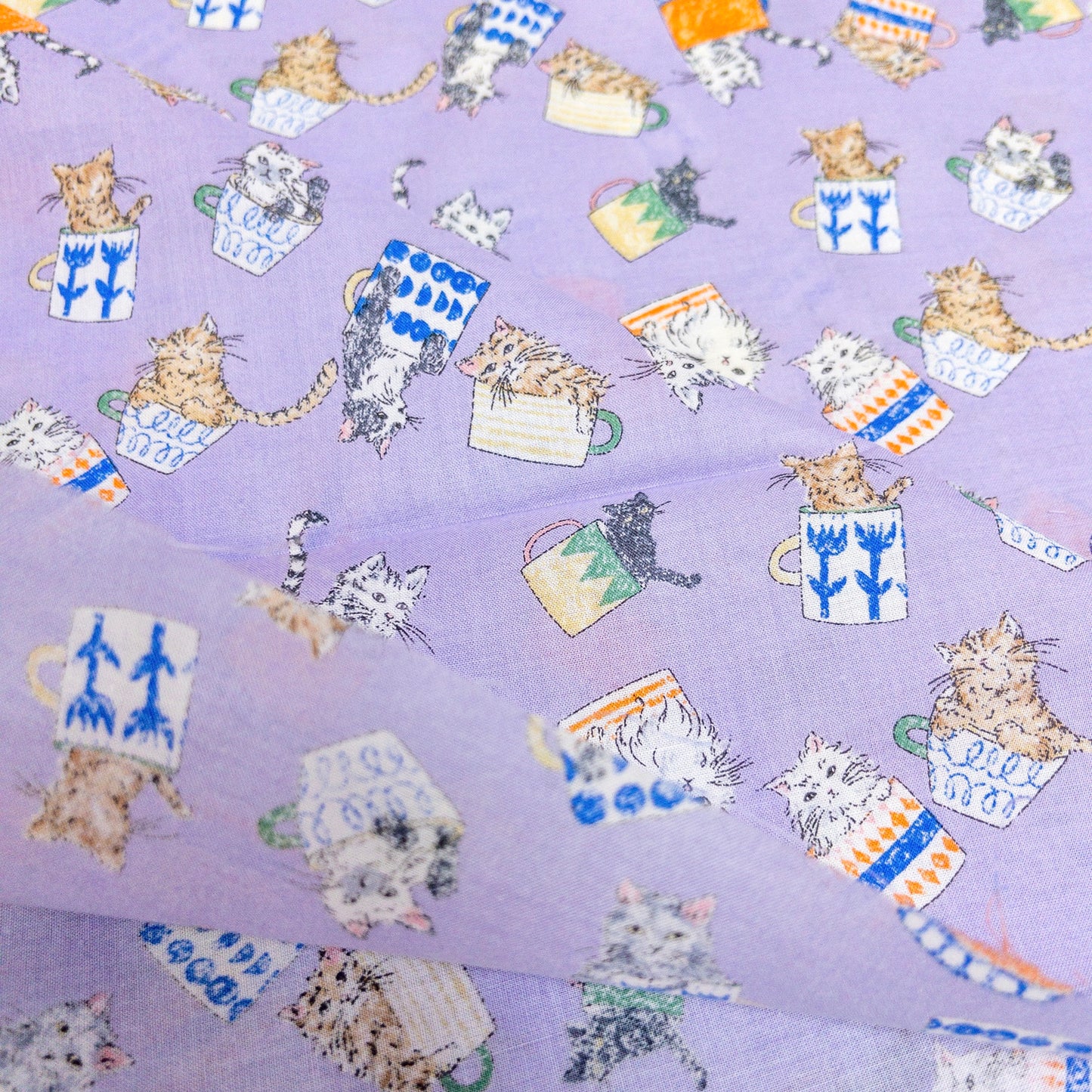 Japan | tea cup cat 貓貓茶杯 | cotton printed sheeting 60s 純棉 60支棉