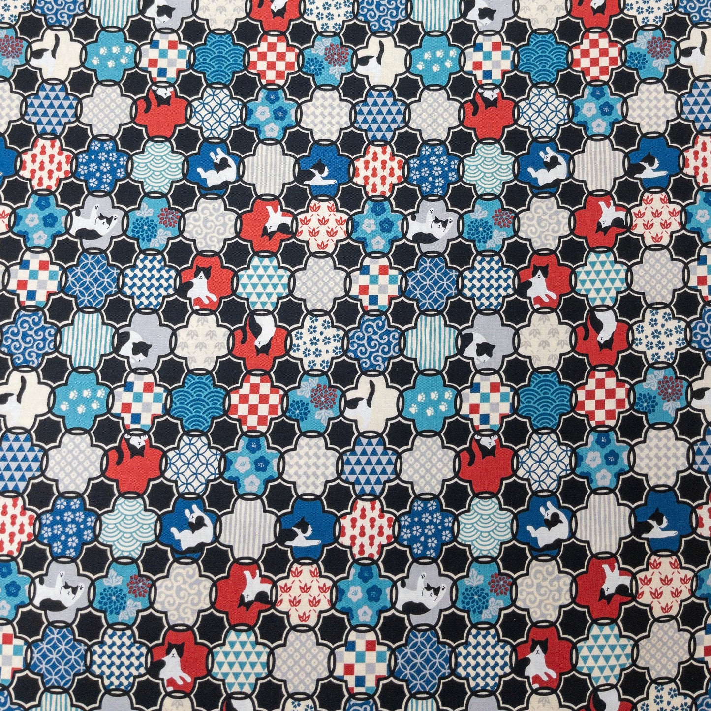 Japan | 和風拼圖貓貓 | cotton printed sheeting 純棉