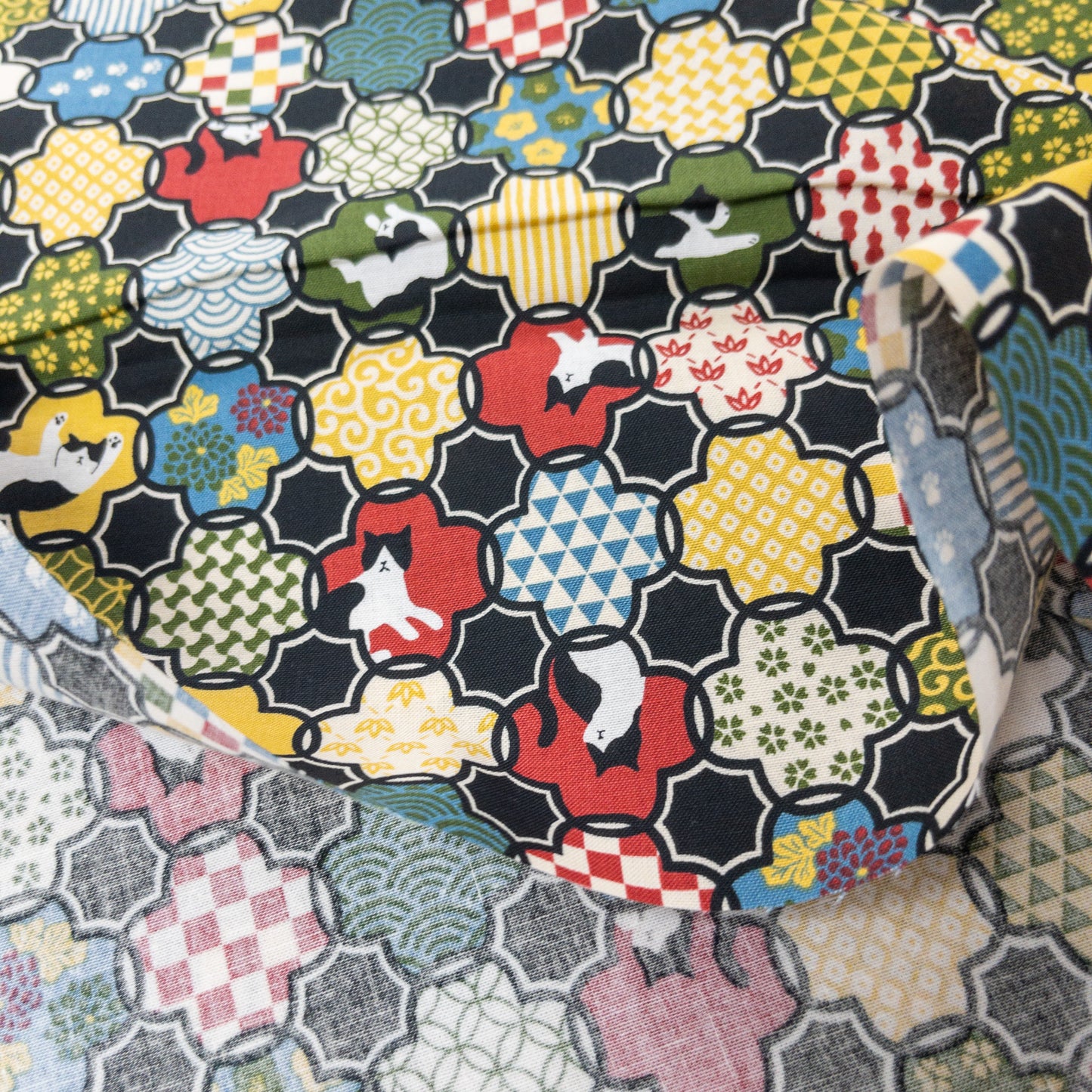 Japan | 和風拼圖貓貓 | cotton printed sheeting 純棉