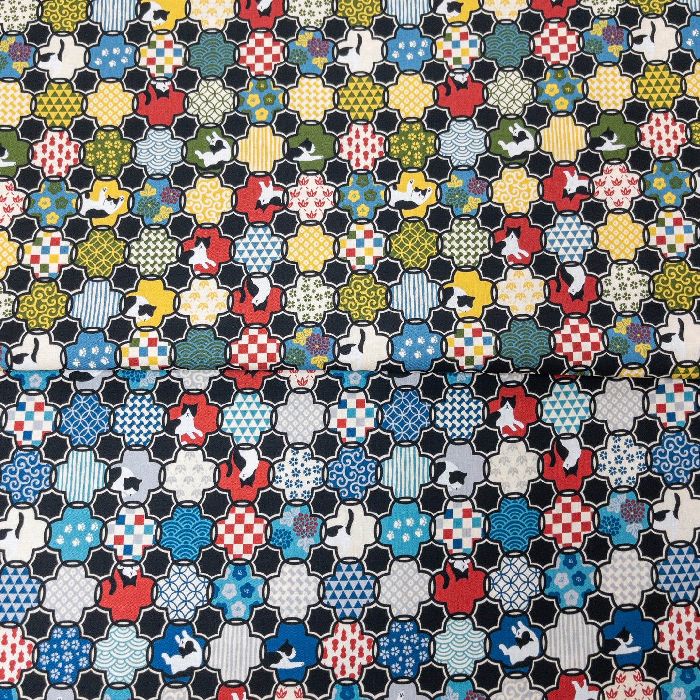 Japan | 和風拼圖貓貓 | cotton printed sheeting 純棉