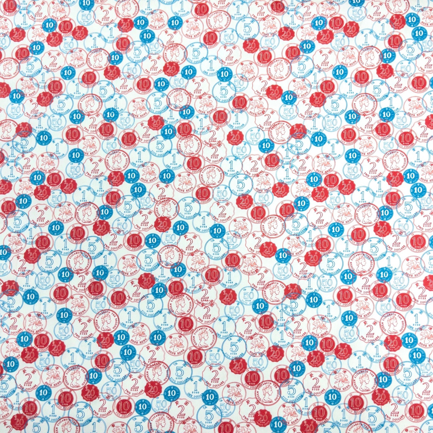 【K‧T FABRIC】紅白藍「硬幣」 red-white-blue ''coins'' cotton printed oxford 純棉
