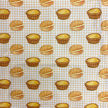 【K‧T FABRIC】蛋撻菠蘿油 egg tarts & pineapple bun waterproof fabric 防水布