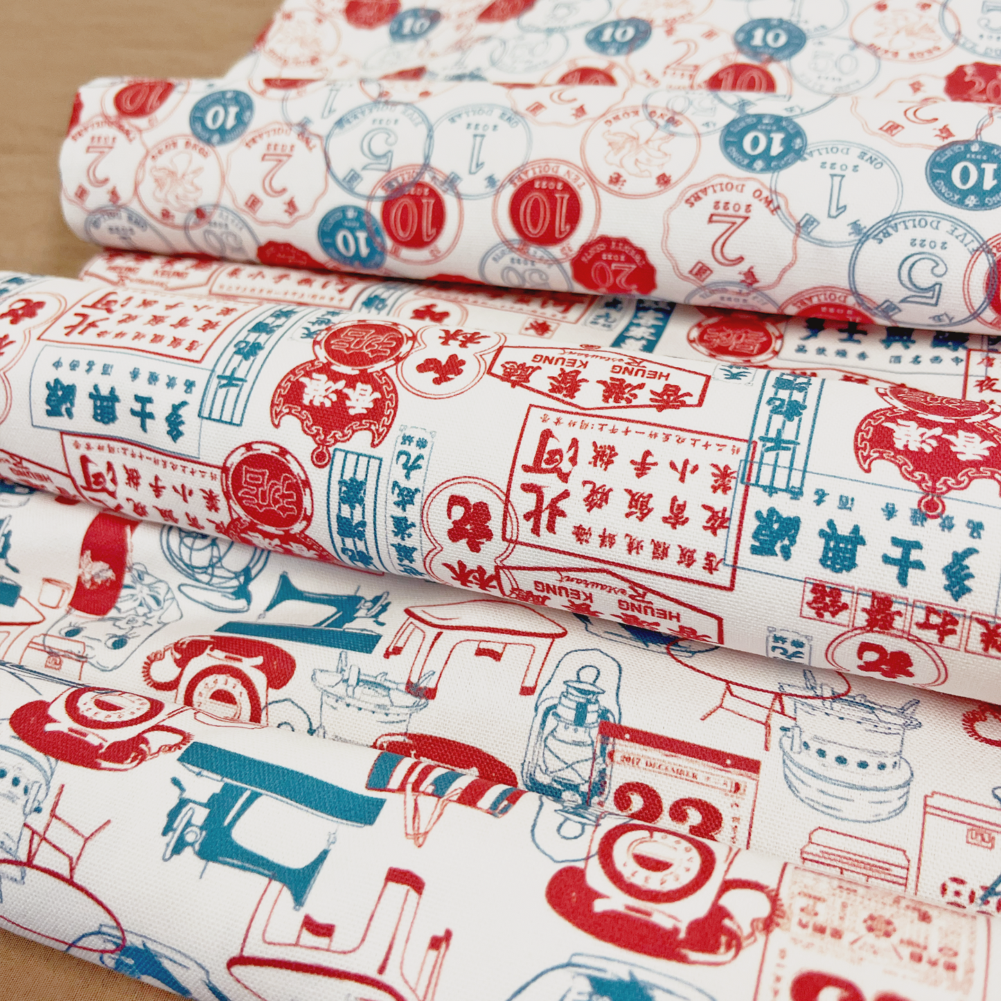 【K‧T FABRIC】紅白藍「硬幣」 red-white-blue ''coins'' cotton printed oxford 純棉