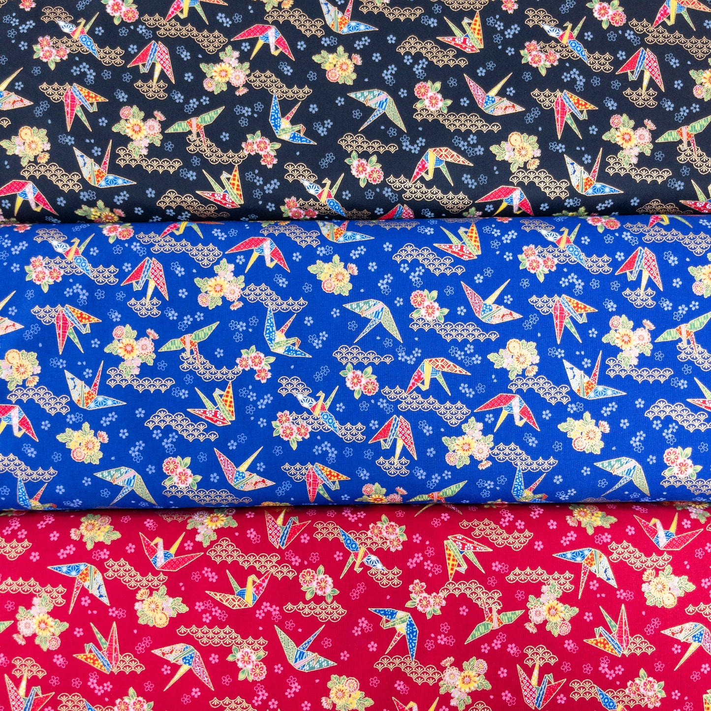Japan | paper crane 燙金紙鶴和扇 | cotton printed sheeting 純棉