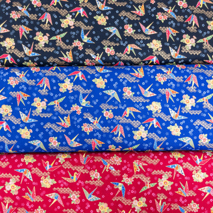 Japan | paper crane 燙金紙鶴和扇 | cotton printed sheeting 純棉