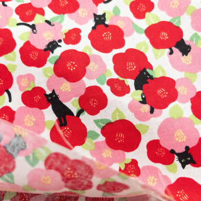 Japan | camellia cat 山茶花貓貓 | cotton printed sheeting 純棉