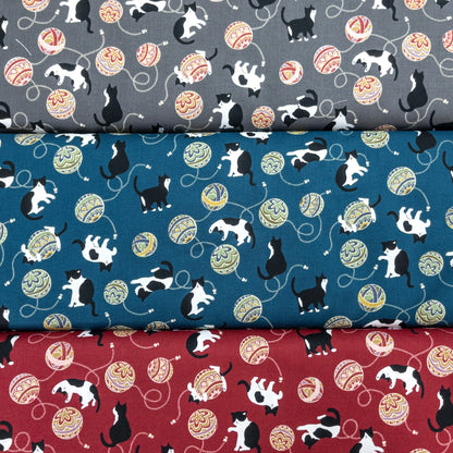 Japan | japanese playing ball's cat 和風波波球貓貓 | cotton printed sheeting 純棉