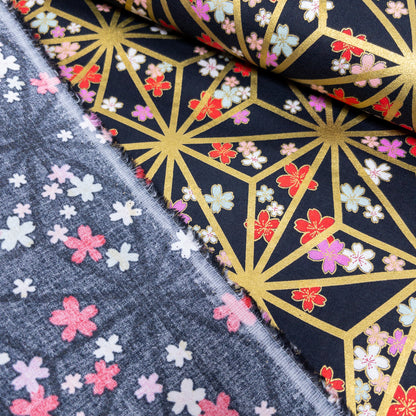 Japan | japanese hot stamping flower pattern 燙金粗線麻之葉櫻花 | cotton printed poplin 竹節純棉