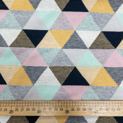 maffon | triangle patterns mint pink navy yellow 三角拼色 粉藍黃薄荷綠 | cotton jacquard knit 雙面純棉提花針織 - 170cm