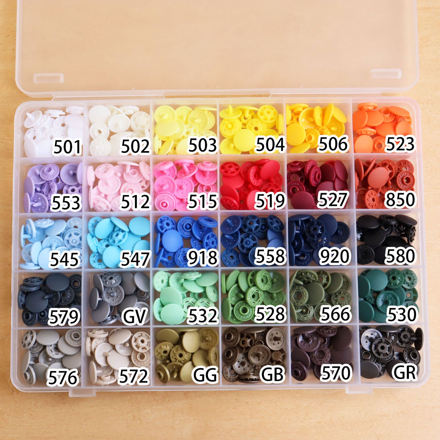 solid color rubber snap press machine button set 13mm 30 colors each 4 pairs 純色機用膠啪鈕大盒裝 13mm 30色各4對 (需使用打鈕機)