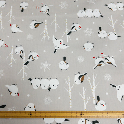 Japan | long-tailed tit snow 北海道小鳥「雪之妖精」雪花 | cotton printed oxford 純棉