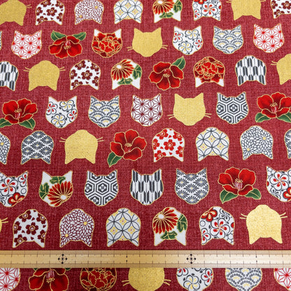 Quilt Gate | bronzing cats face japanese pattern 燙金和風圖案貓貓頭 | cotton printed sheeting 純棉