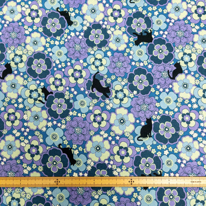 Japan | flowers & black cats 繽紛花朵貓貓 | cotton printed sheeting 純棉