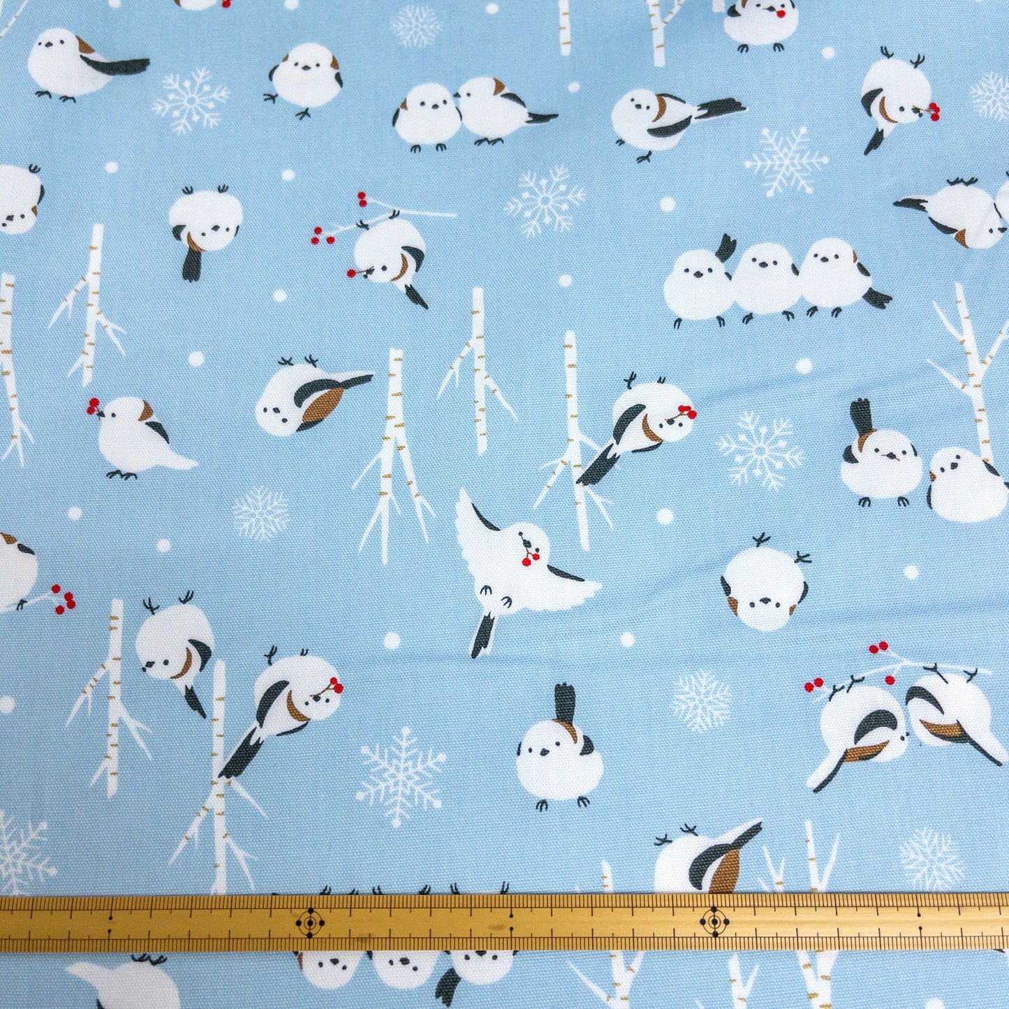 Japan | long-tailed tit snow 北海道小鳥「雪之妖精」雪花 | cotton printed oxford 純棉