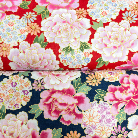 Japan | japanese bronzing flowers 和風燙金大粉花 | cotton printed poplin 竹節純棉