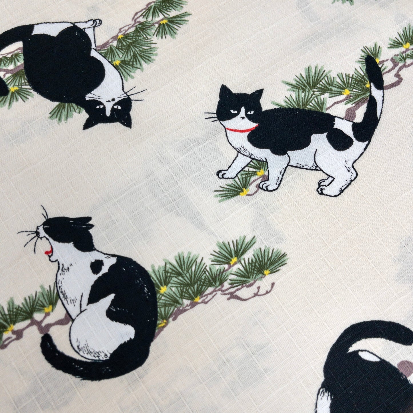 Japan | japanese pine tree black cat 和風小松樹黑貓 | cotton printed poplin 竹節棉