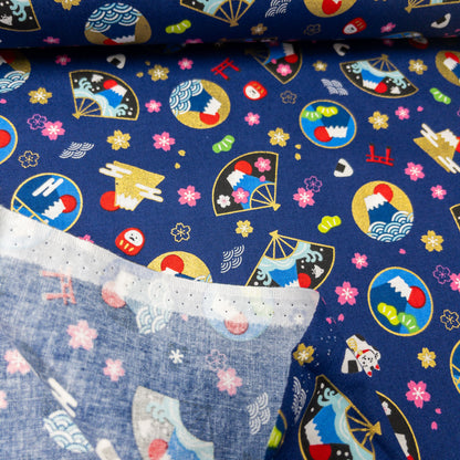 Japan | gold pattern fuji  金扇圖案富士山 | cotton printed sheeting