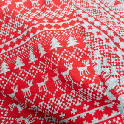 maffon | christmas deer red grey 聖誕鹿 紅+灰色 | cotton jacquard knit 雙面純棉提花針織 - 160cm