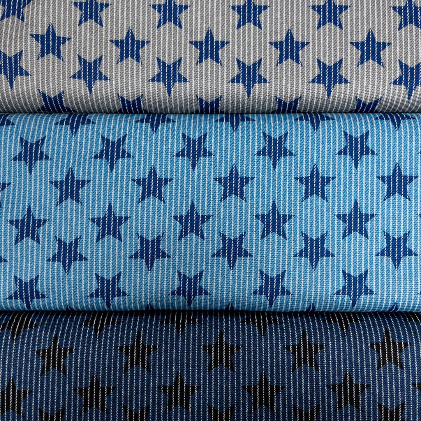 Japan | striped denim color stars 牛仔色間條星星 | cotton printed twill 純棉