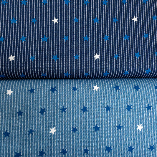 Japan | striped denim color stars 牛仔色間條小星星 | cotton printed oxford 純棉