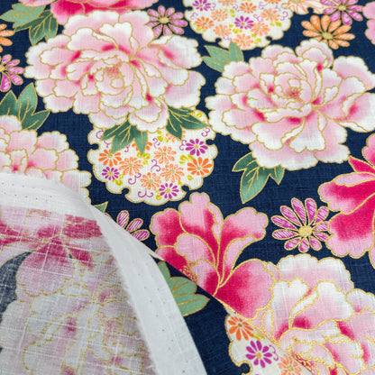 Japan | japanese bronzing flowers 和風燙金大粉花 | cotton printed poplin 竹節純棉