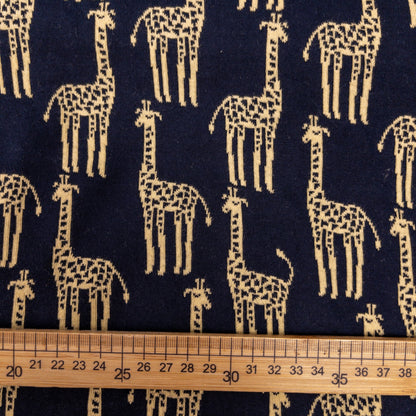maffon | giraffe navy yellow 長頸鹿 深藍+黃色 | cotton jacquard knit 雙面純棉提花針織 - 160cm