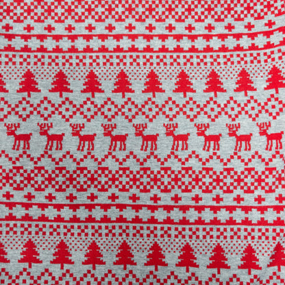maffon | christmas deer red grey 聖誕鹿 紅+灰色 | cotton jacquard knit 雙面純棉提花針織 - 160cm