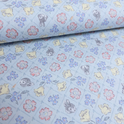 Japan | flowers and rabbit 小灰兔與花朵 | cotton printed broad 純棉