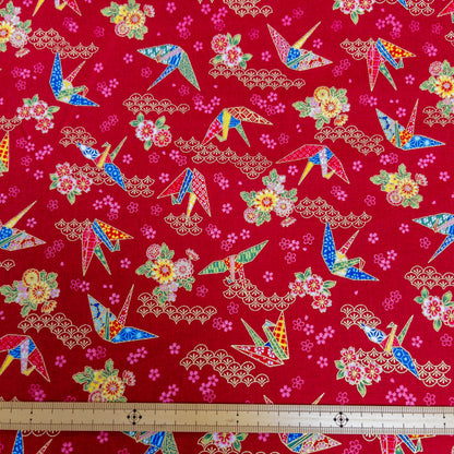 Japan | paper crane 燙金紙鶴和扇 | cotton printed sheeting 純棉
