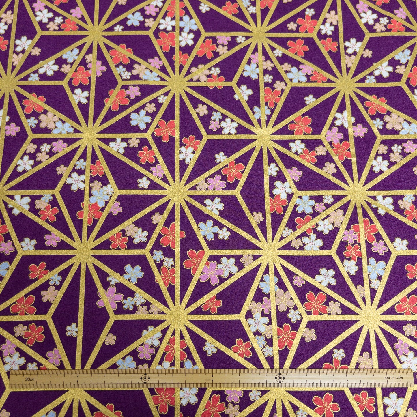 Japan | japanese hot stamping flower pattern 燙金粗線麻之葉櫻花 | cotton printed poplin 竹節純棉