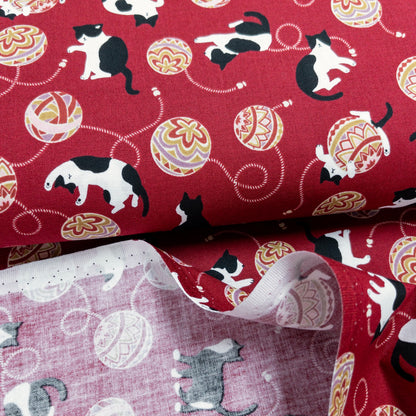 Japan | japanese playing ball's cat 和風波波球貓貓 | cotton printed sheeting 純棉