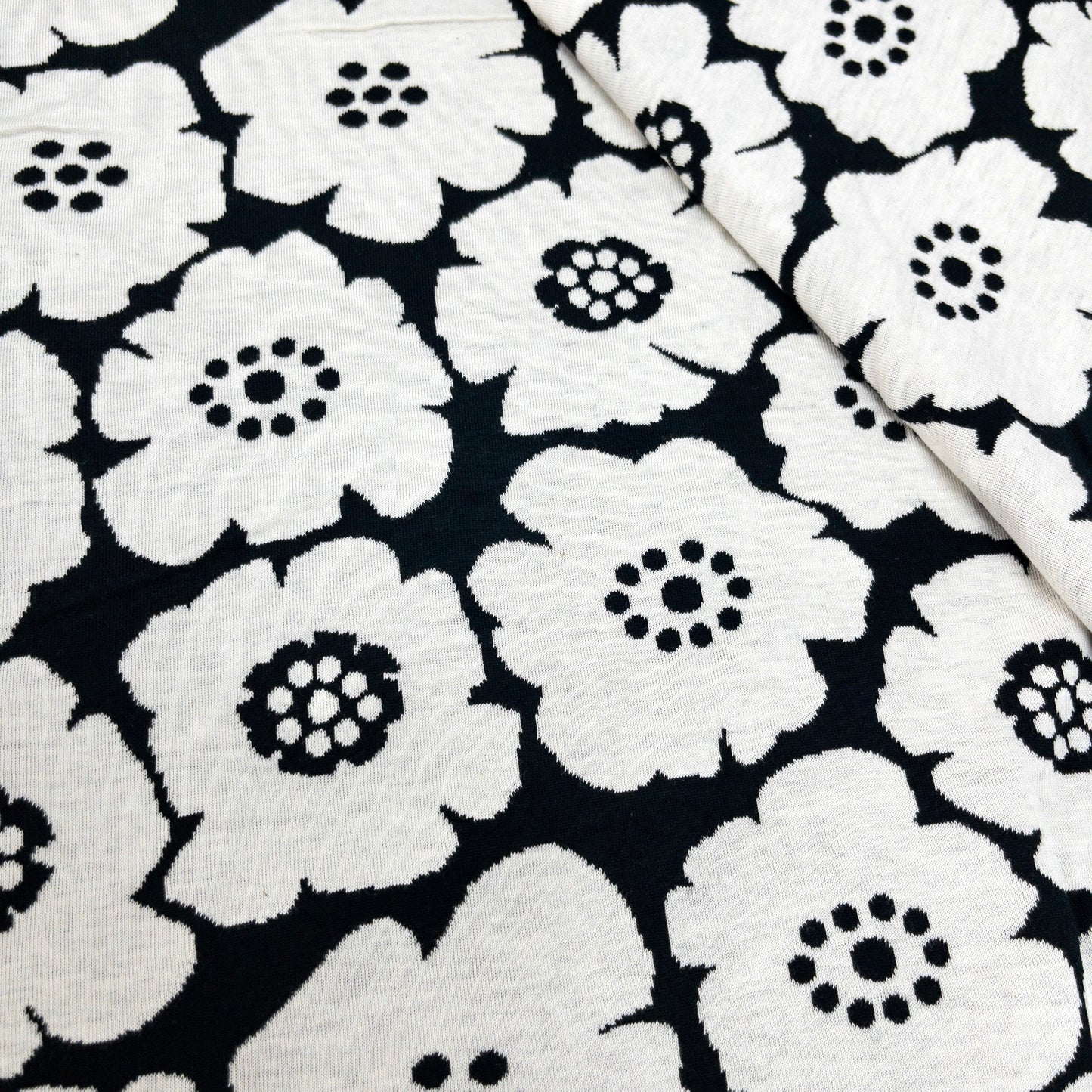 maffon | medium anemone flowers black ivory 北歐簡約中花 黑+米白 | cotton jacquard knit 雙面純棉提花針織 - 160cm