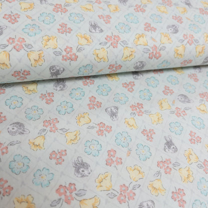 Japan | flowers and rabbit 小灰兔與花朵 | cotton printed broad 純棉