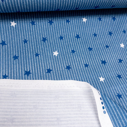 Japan | striped denim color stars 牛仔色間條小星星 | cotton printed oxford 純棉