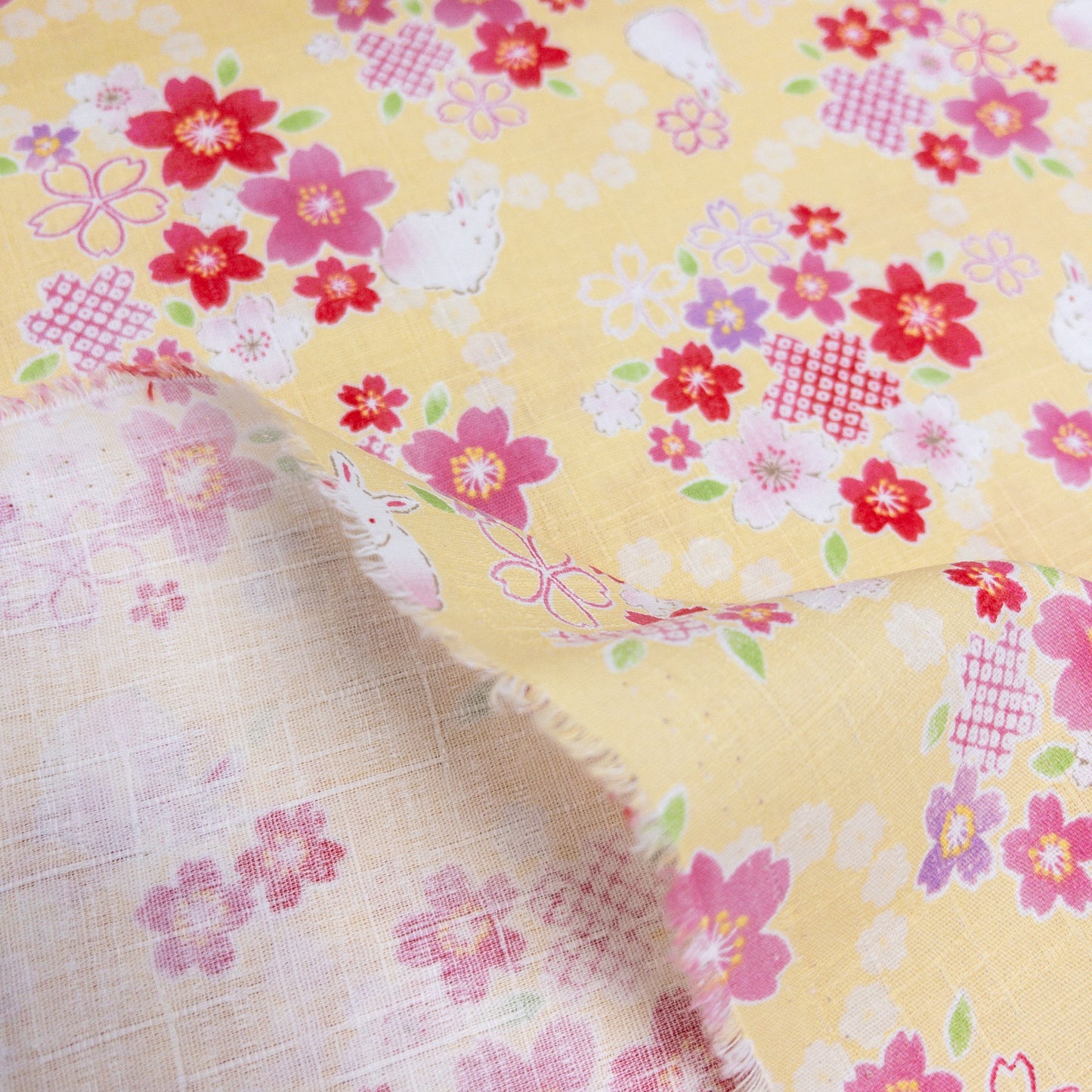 Japan | Sakura bunny 櫻花白兔竹節棉 | cotton printed dobby 竹節棉